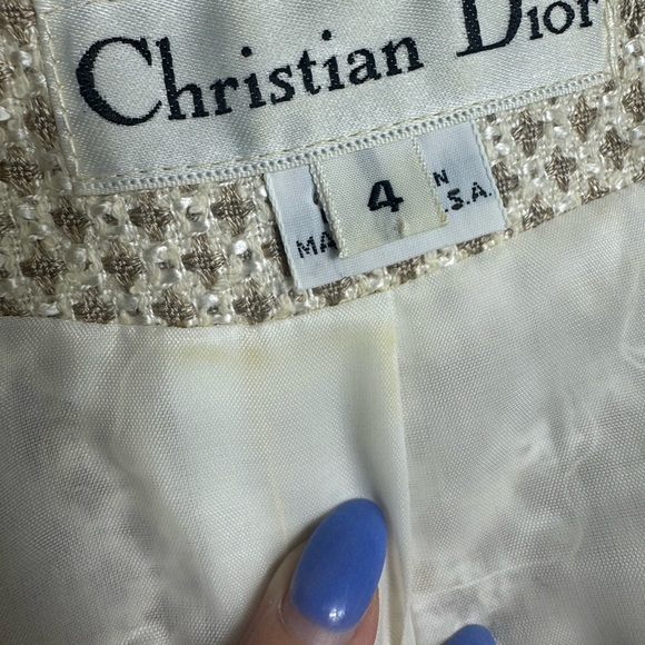 Vintage Christian Dior Cream Tan Fringe Button Up Blazer Jacket Size 4 - Picture 6 of 11